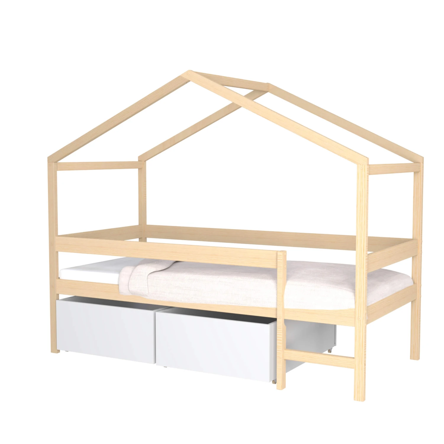 Lit Cabane Enfant Bois Naturel Laqué + 2 Tiroirs 90x190 - LT14053 3 Lit Cabane Enfant Bois Naturel Laqué + 2 Tiroirs 90x190 - LT14053 – Image 3