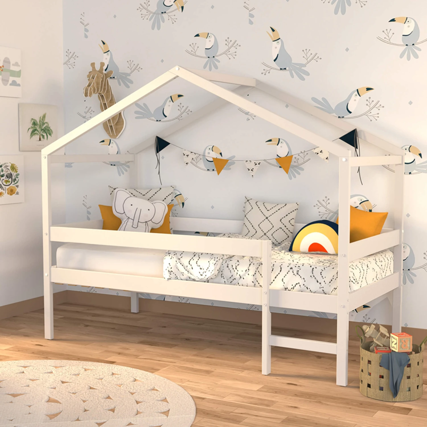 Lit Cabane Enfant Bois Blanc Laqué 90x190 - LT14054 2 Lit Cabane Enfant Bois Blanc Laqué 90x190 - LT14054 – Image 2