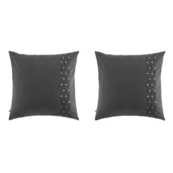 Lot De 2 Taies D'oreiller Brodées Plis Religieuses Anthracite