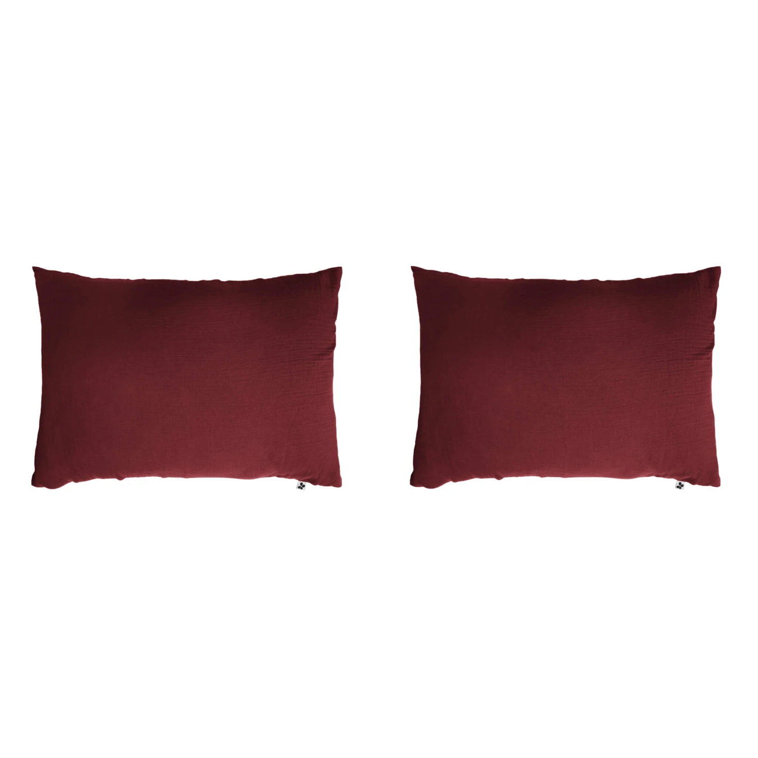 Lot De 2 Taies D'oreillers Double Gaze De Coton Bordeaux 2 Lot De 2 Taies D'oreillers Double Gaze De Coton Bordeaux – Image 2