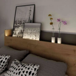 Lit Avec Tête De Lit En Bois Imitation Chêne - LI9051 -Lematelas Soldes Boutique alba ambiance 1 1