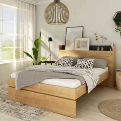 Lit Avec Tête De Lit En Bois Imitation Chêne - LI9051 -Lematelas Soldes Boutique alba ambiance 3 1