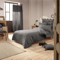 Housse De Couette Double Gaze De Coton Gris Anthracite -Lematelas Soldes Boutique anthracite ambiance 1 2