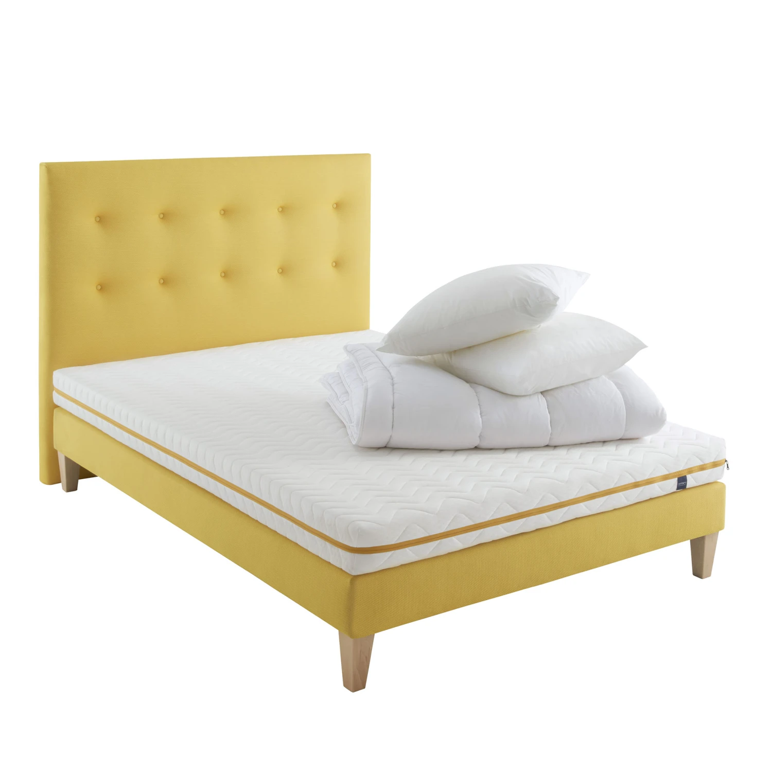 Ensemble Matelas Mousse, Sommier, Pieds, Tête De Lit, Couette Et Oreiller Aurore 200 - SOMEO