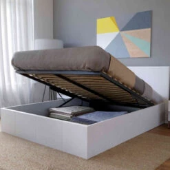 Lit Coffre En Métal Avec Revêtement Simili Cuir Blanc - LT14020