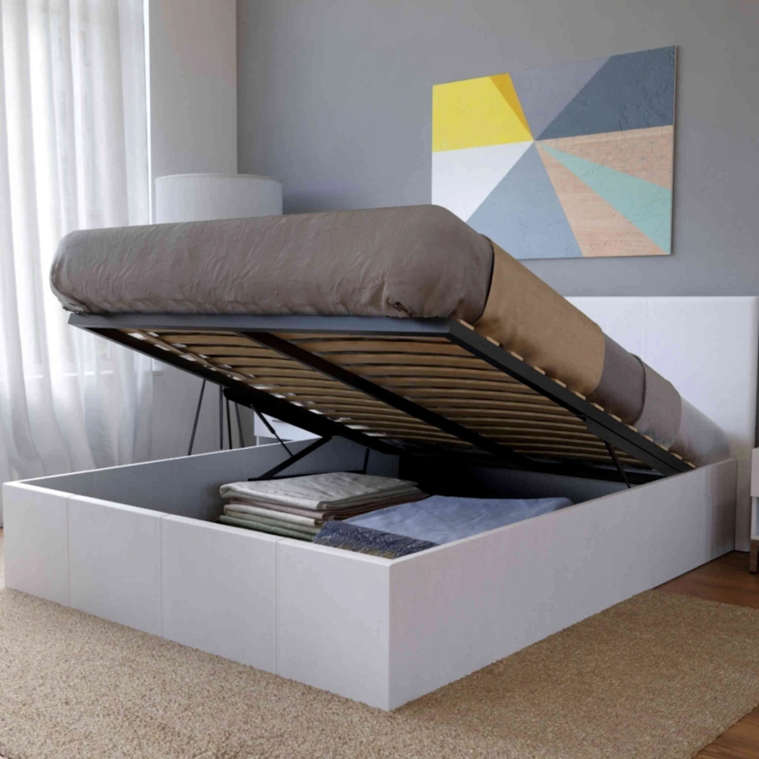 Lit Coffre En Métal Avec Revêtement Simili Cuir Blanc - LT14020 1 Lit Coffre En Métal Avec Revêtement Simili Cuir Blanc - LT14020