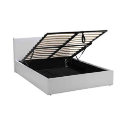 Lit Coffre En Métal Avec Revêtement Simili Cuir Blanc - LT14020 5 Lit Coffre En Métal Avec Revêtement Simili Cuir Blanc - LT14020 -Lematelas Soldes Boutique barcelona blanc 3