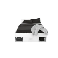 Lit En Bois 140x190/200 Blanc Perle LT115 -Lematelas Soldes Boutique blanc4