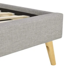 Lit En Bois Avec Tête De Lit Arrondie Tissu Gris Clair - LT17023 -Lematelas Soldes Boutique cadre de lit gris clair 90x190 zoom pieds