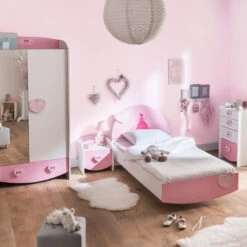 Lit Enfant Féérie Rose Et Blanc Perle LT125 -Lematelas Soldes Boutique chambre anas