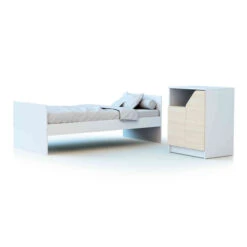 Lit Bébé évolutif + Meuble à Langer En Bois CARNAVAL -Lematelas Soldes Boutique chambre evolutive blanc hetre carnaval 2 fond blanc 2