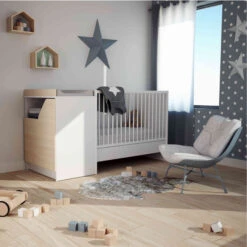 Lit Bébé évolutif + Meuble à Langer En Bois CARNAVAL -Lematelas Soldes Boutique chambre evolutive blanc hetre carnaval ambiance 2