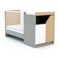 Lit Bébé évolutif + Meuble à Langer En Bois CARNAVAL -Lematelas Soldes Boutique chambre evolutive gris hetre carnaval fond blanc 2
