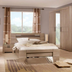 Lit Tiroir Adulte Effet Chêne Fusain LI5002 -Lematelas Soldes Boutique chambre moka