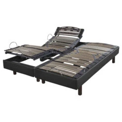 Sommier électrique De Relaxation En Pin Massif Aspect Cuir Gris