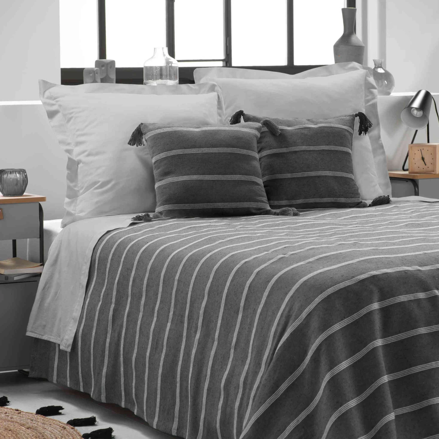 Couvre-lit Coton Jacquard Jakady Anthracite 1 Couvre-lit Coton Jacquard Jakady Anthracite