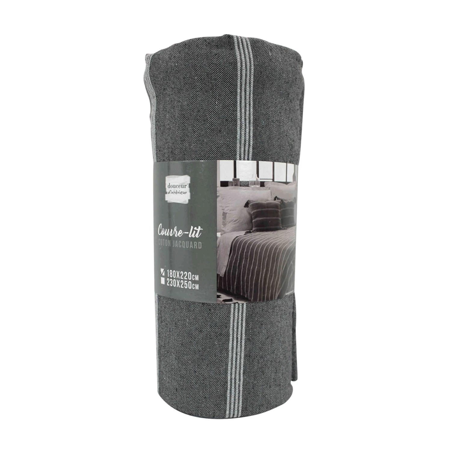 Couvre-lit Coton Jacquard Jakady Anthracite 3 Couvre-lit Coton Jacquard Jakady Anthracite – Image 3