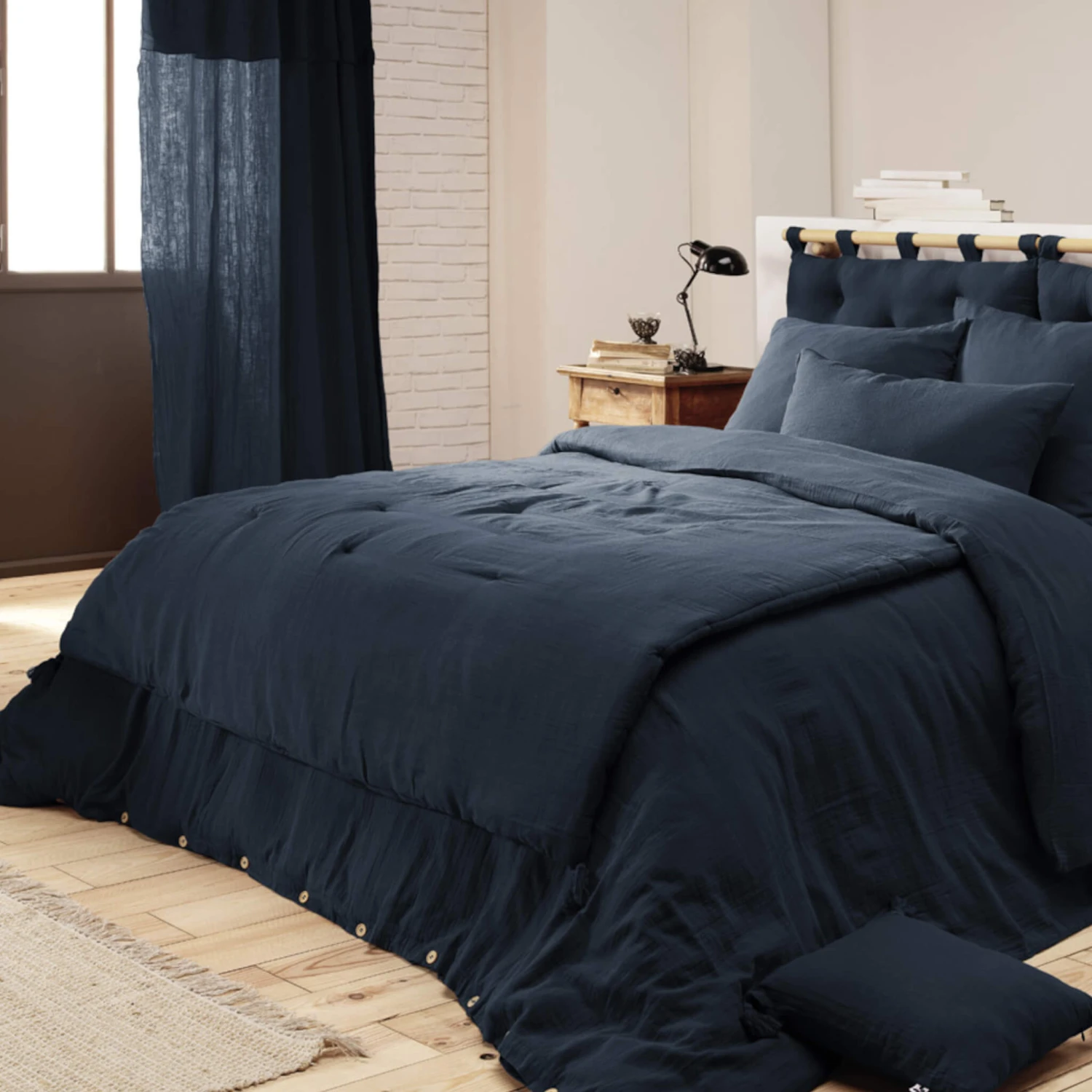Couvre-lit Double Gaze De Coton Marine 2 Couvre-lit Double Gaze De Coton Marine – Image 2