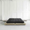 Ensemble Lit Futon Style Japonais Naturel + Tatami + Matelas Futon Noir