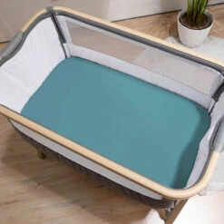 Lot De 2 Draps Housses Bébé En Jersey Bio Imprimés étoiles Et Cœurs Turquoise -Lematelas Soldes Boutique drap housse ambiance turquoise