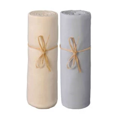 Lot De 2 Draps Housses Bébé Jersey Bio écru Et Gris Perle