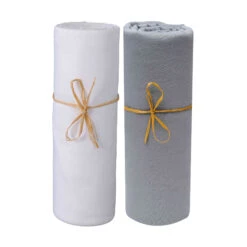Lot De 2 Draps Housses Bébé Jersey Bio Blanc Et Gris Foncé