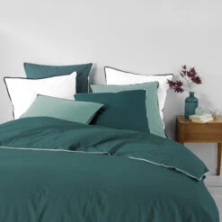 Drap Housse Coton Lavé Linette Pétrole -Lematelas Soldes Boutique drap housse linette petrole