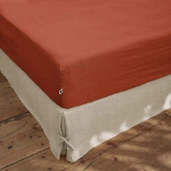Drap Housse Lin Lavé 28 Drap Housse Lin Lavé -Lematelas Soldes Boutique drap housse orange ambiance 1