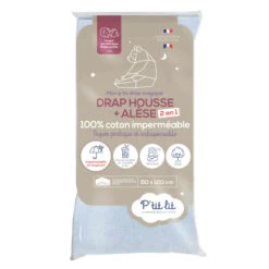 Drap Housse Bébé + Alèse 2 En 1 Coton Imperméable Gris