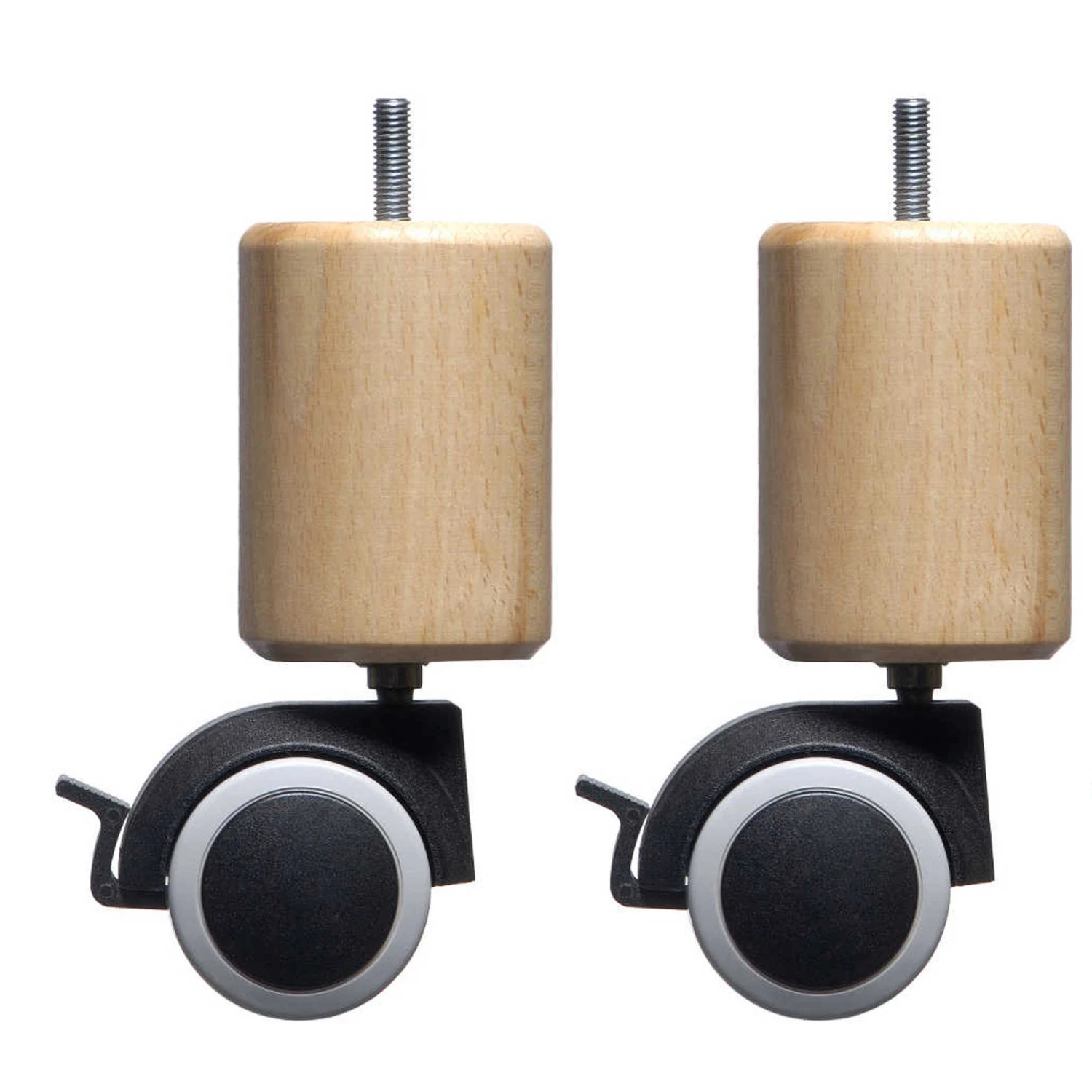 4 Pieds Cylindriques Bois Naturel à Roulette Pivotante Et Frein 15 Cm 2 4 Pieds Cylindriques Bois Naturel à Roulette Pivotante Et Frein 15 Cm – Image 2