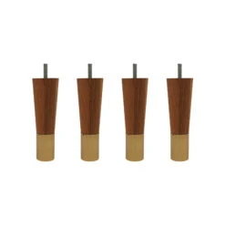 4 Pieds Fuseau Chêne Massif Et Laiton 15 Cm