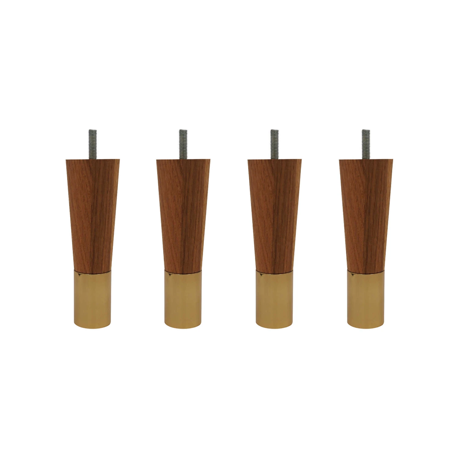 4 Pieds Fuseau Chêne Massif Et Laiton 15 Cm 1 4 Pieds Fuseau Chêne Massif Et Laiton 15 Cm