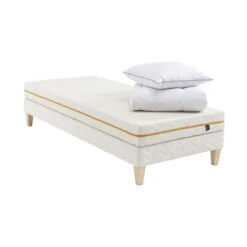 Ensemble Matelas Mousse Recyclée, Sommier, Pieds, Couette Et Oreiller Aube 400 - SOMEO -Lematelas Soldes Boutique ensemble aube 400 couette oreiller 90x fond blanc