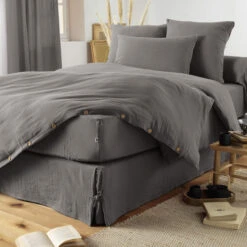 Housse De Couette Double Gaze De Coton Gris Anthracite -Lematelas Soldes Boutique finition anthracite 3