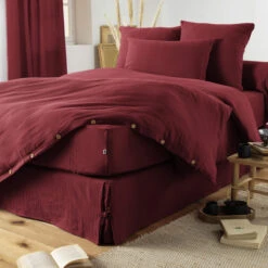 Housse De Couette Double Gaze De Coton Bordeaux -Lematelas Soldes Boutique finition bordeaux 1