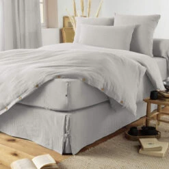 Housse De Couette Double Gaze De Coton Gris -Lematelas Soldes Boutique finition gris 3
