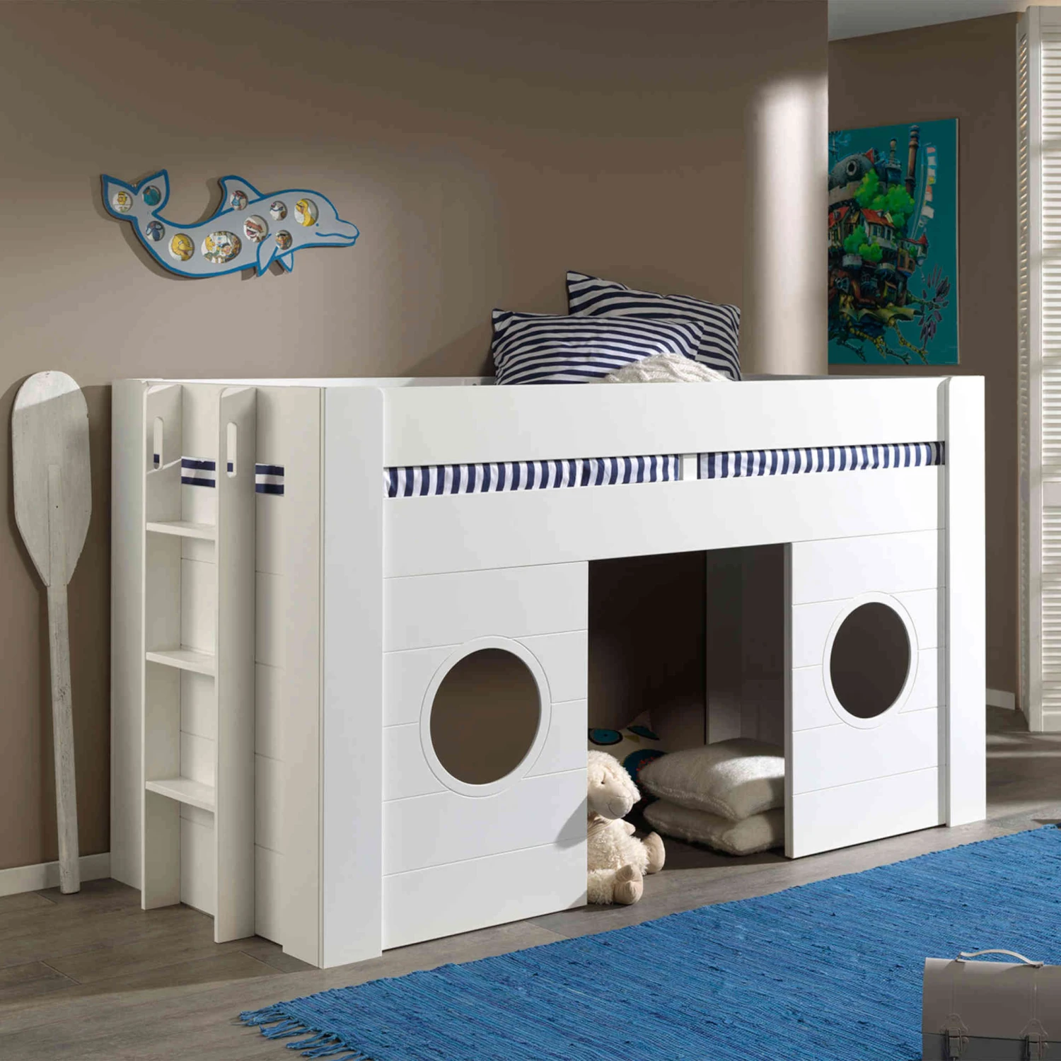 Lit Mezzanine Enfant Cabine En Bois Blanc 90x200 Cm - LT2049 2 Lit Mezzanine Enfant Cabine En Bois Blanc 90x200 Cm - LT2049 – Image 2