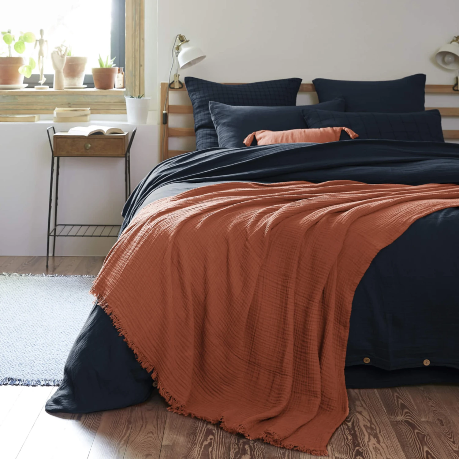 Plaid Gaze De Coton à Franges Orange Terracotta 1 Plaid Gaze De Coton à Franges Orange Terracotta