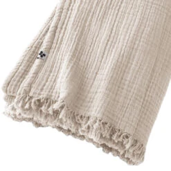 Plaid Gaze De Coton à Franges Beige 7 Plaid Gaze De Coton à Franges Beige -Lematelas Soldes Boutique gaia plaid beige zoom