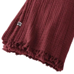 Plaid Gaze De Coton à Franges Bordeaux -Lematelas Soldes Boutique gaia plaid bordeaux zoom