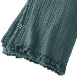 Plaid Gaze De Coton à Franges Bleu Canard -Lematelas Soldes Boutique gaia plaid canard zoom