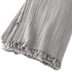 Plaid Gaze De Coton à Franges Gris -Lematelas Soldes Boutique gaia plaid gris zoom
