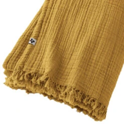 Plaid Gaze De Coton à Franges Jaune Safran -Lematelas Soldes Boutique gaia plaid jaune zoom