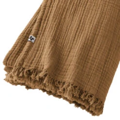 Plaid Gaze De Coton à Franges Marron -Lematelas Soldes Boutique gaia plaid marron zoom 1