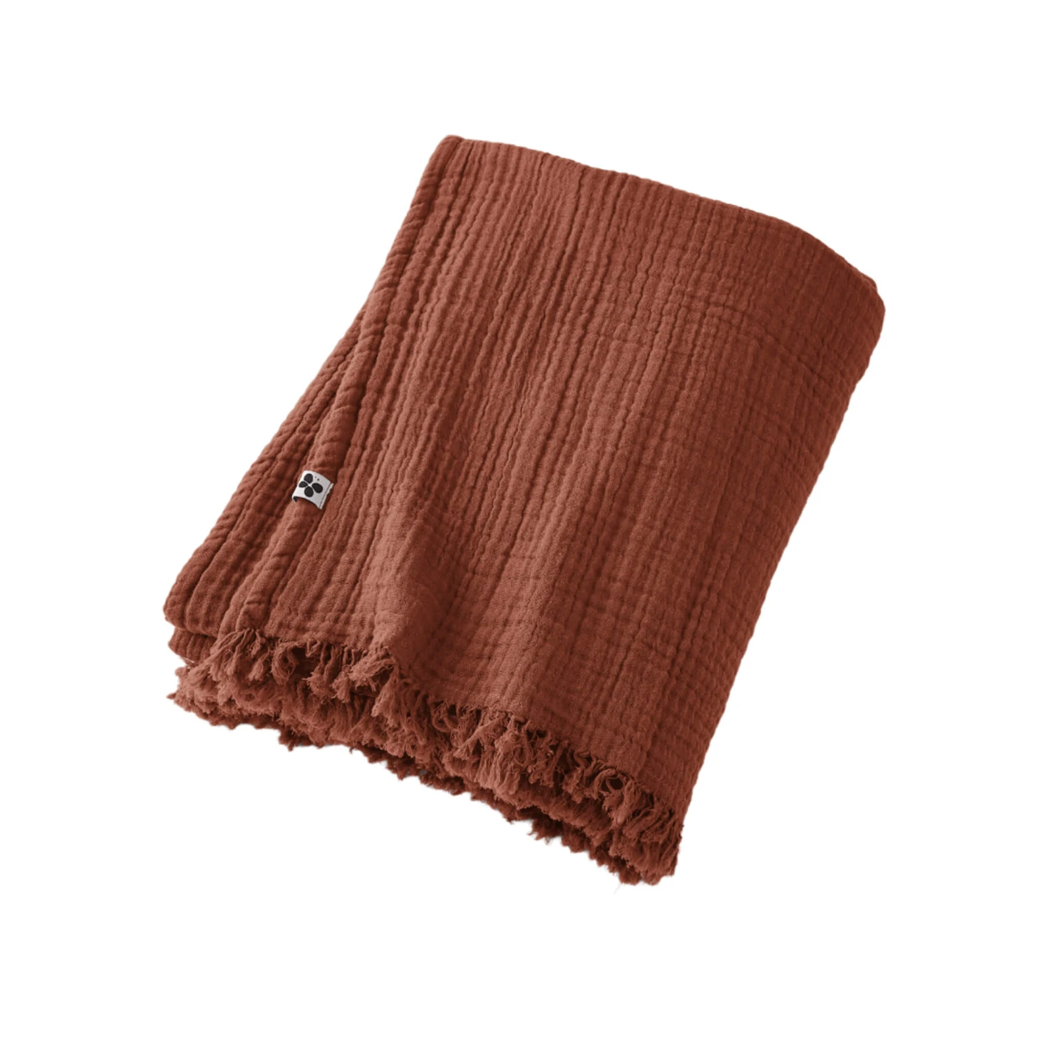 Plaid Gaze De Coton à Franges Orange Terracotta 2 Plaid Gaze De Coton à Franges Orange Terracotta – Image 2