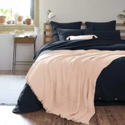 Plaid Gaze De Coton à Franges Rose