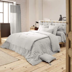 Housse De Couette Double Gaze De Coton Gris -Lematelas Soldes Boutique gris ambiance