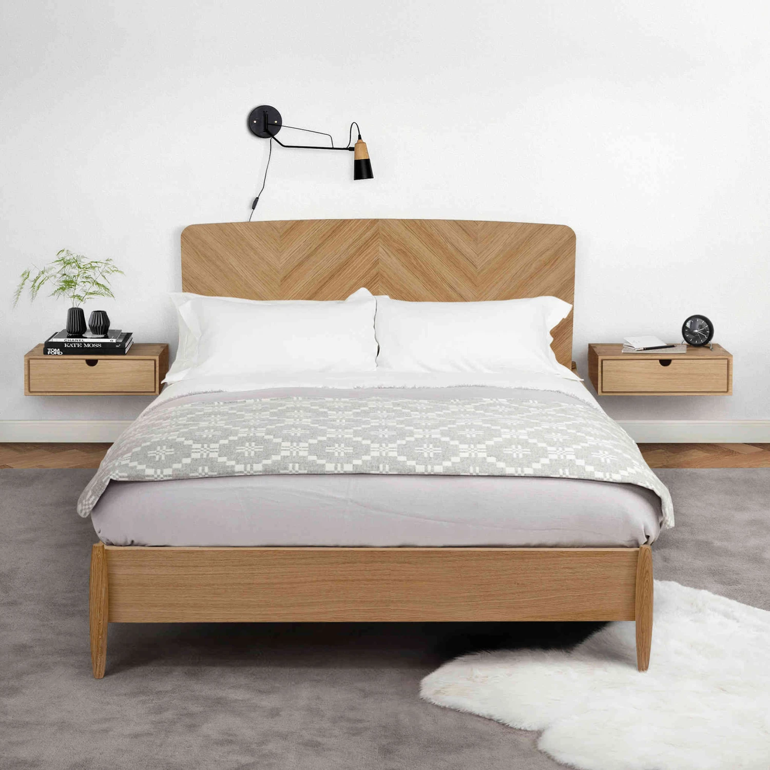 Lit En Bois Imitation Chêne - LT0020 1 Lit En Bois Imitation Chêne - LT0020