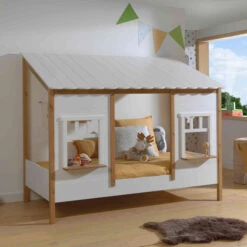 Lit Cabane Enfant En Bois Blanc 90x200 Cm - LT2050