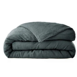 Housse De Couette Lin Lavé -Lematelas Soldes Boutique housse de couette lin lave gris fonce fond blanc